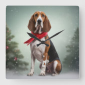 Treeing Walker Coonhound Hund in Schnee Weihnachte Quadratische Wanduhr (Vorderseite)