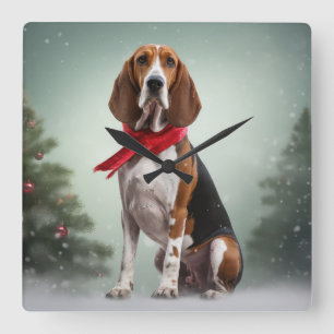 Treeing Walker Coonhound Hund in Schnee Weihnachte Quadratische Wanduhr