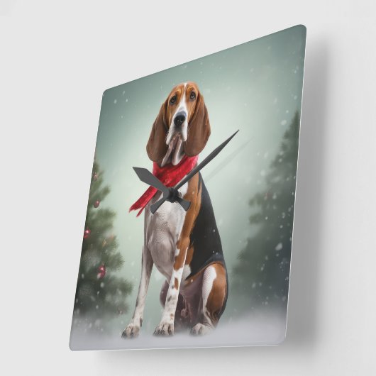 Treeing Walker Coonhound Hund in Schnee Weihnachte Quadratische Wanduhr (Winkel)