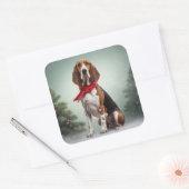 Treeing Walker Coonhound Hund in Schnee Weihnachte Quadratischer Aufkleber (Umschlag)