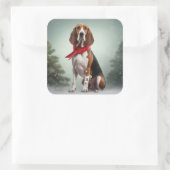 Treeing Walker Coonhound Hund in Schnee Weihnachte Quadratischer Aufkleber (Tasche)