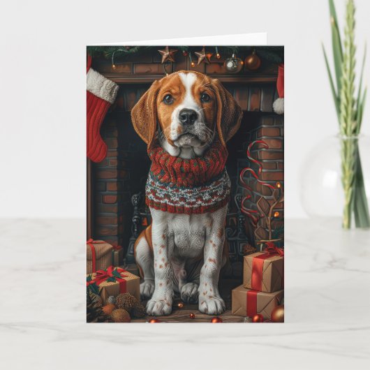 Treeing Walker Coonhound Hund mit Weihnachtsgesche Karte (Vorderseite)