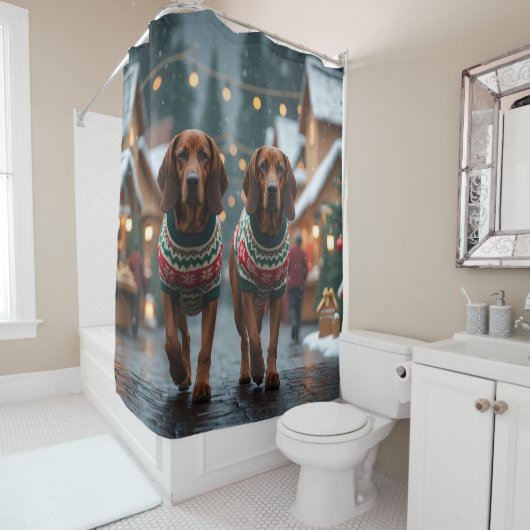 Treeing Walker Coonhound Hunde Weihnachten Schnee Duschvorhang (Beispiel)