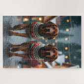 Treeing Walker Coonhound Hunde Weihnachten Schnee Puzzle (Horizontal)