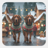 Treeing Walker Coonhound Hunde Weihnachten Schnee  Quadratischer Aufkleber (Vorderseite)