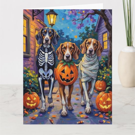 Treeing Walker Coonhound In Halloween Costumes Karte (Vorderseite)