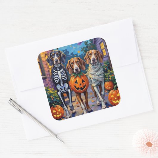 Treeing Walker Coonhound In Halloween Costumes Quadratischer Aufkleber (Umschlag)