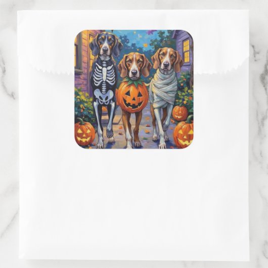 Treeing Walker Coonhound In Halloween Costumes Quadratischer Aufkleber (Tasche)