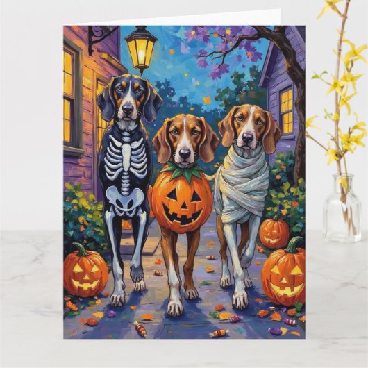 Treeing Walker Coonhound in Halloween-Kostümen Karte (Gelbe Blume)