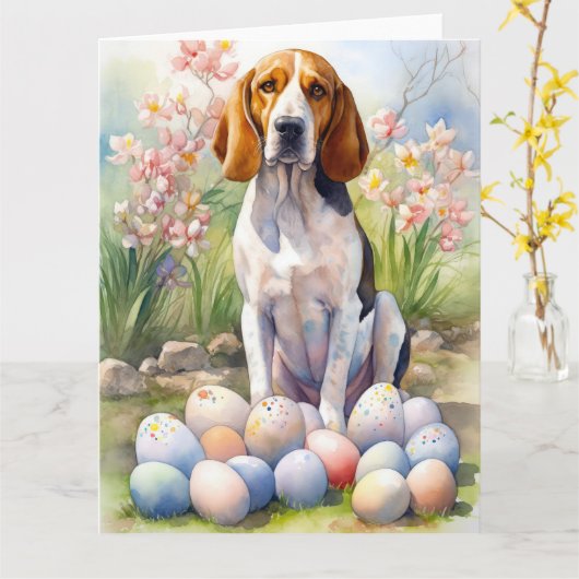 Treeing Walker Coonhound mit Ostereiern Urlaub Karte (Gelbe Blume)