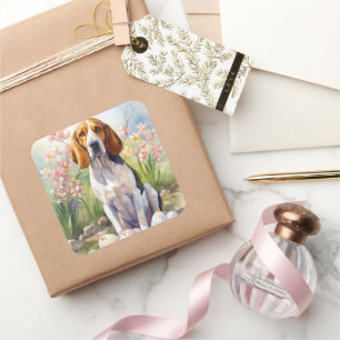 Treeing Walker Coonhound mit Ostereiern Urlaub Quadratischer Aufkleber