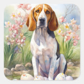 Treeing Walker Coonhound mit Ostereiern Urlaub Quadratischer Aufkleber (Vorderseite)