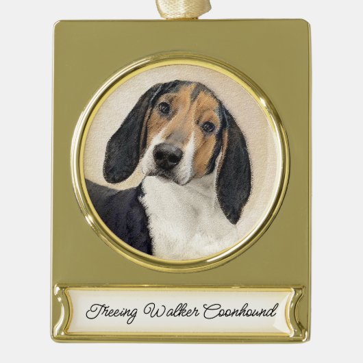Treeing Walker Coonhound Painting - Original Art G Banner-Ornament Gold (Vorderseite)