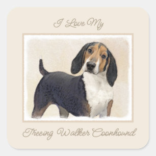 Treeing Walker Coonhound Painting - Original Art S Quadratischer Aufkleber