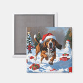 Treeing Walker Coonhound Schnee mit Weihnachtsmütz Magnet (Vorderseite/Rückseite)