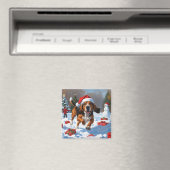 Treeing Walker Coonhound Schnee mit Weihnachtsmütz Magnet (In Situ (Geschirrspüler))