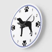 Treeing Walker Coonhound-Silhouette mit Pawprints Große Wanduhr (Winkel)