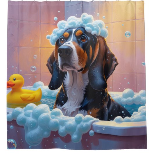 Treeing Walker Coonhound Sloppy Sleepy Niedlich Fu Duschvorhang (Vorderseite)