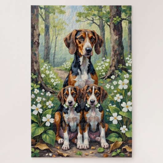 Treeing Walker Coonhound Wald-Trillium-Kunst Puzzle (Vertikal)