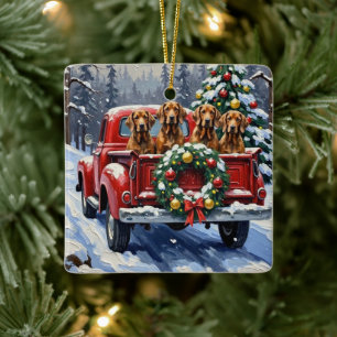 Treeing Walker Coonhound Weihnachten Rotes Lastwag Keramikornament