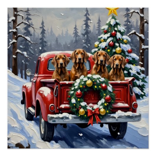 Treeing Walker Coonhound Weihnachten Rotes Lastwag Poster (Vorderseite)