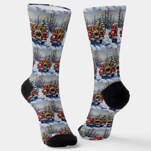 Treeing Walker Coonhound Weihnachten Rotes Lastwag Socken (Gewinkelt)