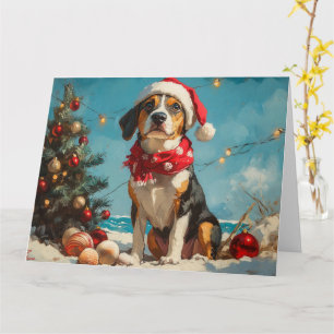 Treeing Walker Coonhound Weihnachts Vintager Stran Karte