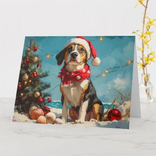Treeing Walker Coonhound Weihnachts Vintager Stran Karte (Gelbe Blume)