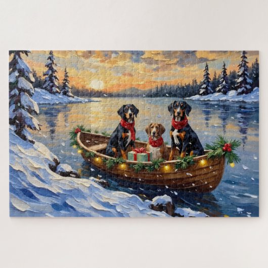 Treeing Walker Coonhound Weihnachtsboot Urlaub Puzzle (Horizontal)