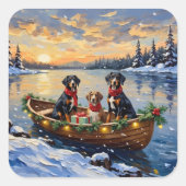 Treeing Walker Coonhound Weihnachtsboot Urlaub Quadratischer Aufkleber (Vorderseite)