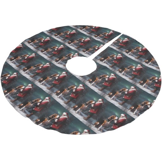 Treeing Walker Coonhound Weihnachtsmann Polyester Weihnachtsbaumdecke (Schrägansicht)