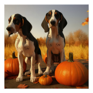 Treeing Walker Coonhound Welpe Herbst Kürbis Poster