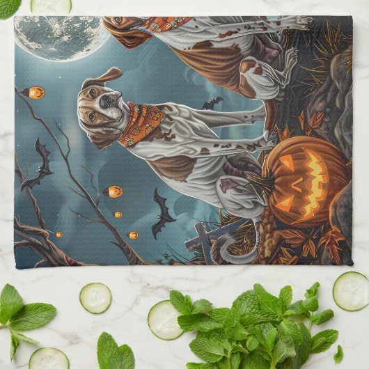 Treeing Walker Halloween Spooky Geschirrtuch (Gefaltet)