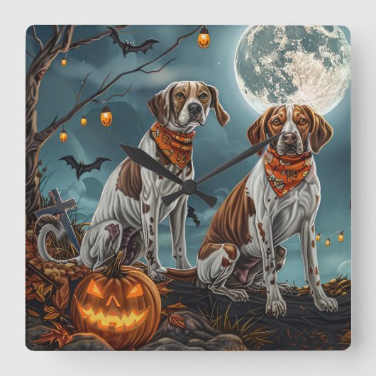 Treeing Walker Halloween Spooky Quadratische Wanduhr (Vorderseite)