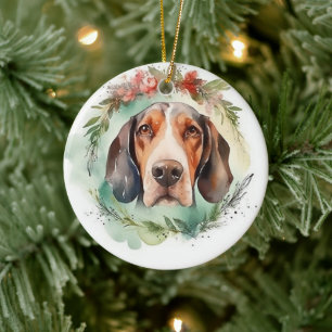 Treeing Walker Weihnachtskranz Festiver Hund  Keramik Ornament