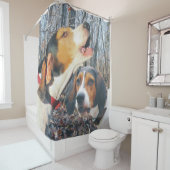 Treeing Wanderercoonhound-Hunde im Holz Duschvorhang (Beispiel)