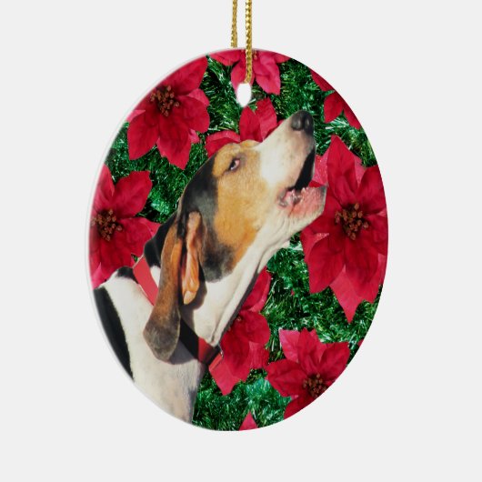 Treeing Wanderercoonhound-Poinsettias Keramikornament (Rechts)