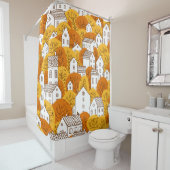 Trees and houses seamless pattern. Autumn, fall ci Duschvorhang (Beispiel)