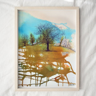 Trees Blue Rust Watercolor Farbtöne Trek Kunstdruc Poster