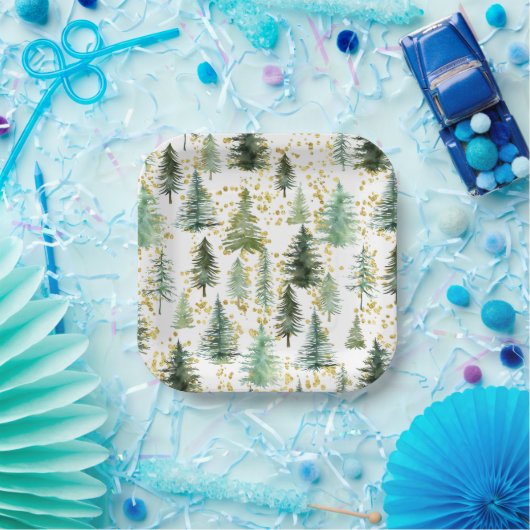 Trees Gold Glitzer Paper Plate Pappteller (Party)