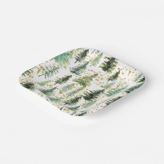Trees Gold Glitzer Paper Plate Pappteller (Gewinkelt)