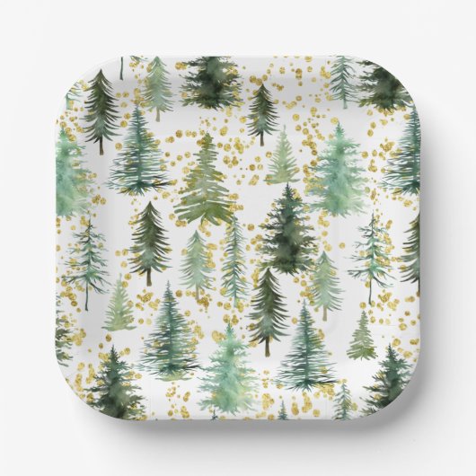 Trees Gold Glitzer Paper Plate Pappteller (Vorderseite)