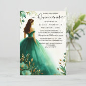 Trees Gold Mint Glam Emerald Green Quinceanera erh Einladung (Stehend Vorderseite)