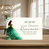 Trees Gold Mint Glam Emerald Green Quinceanera Save The Date