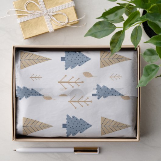 Trees in Blue and Gold Seidenpapier (Geschenk)