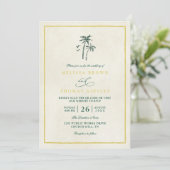 Trees Palm Coastal Drift Beach QR Code Wedding Einladung (Stehend Vorderseite)