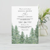 Trees Pine Forest Rustic Elegant QR Code Wedding Einladung (Stehend Vorderseite)