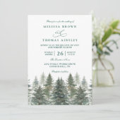 Trees Pine Rustic Forest Elegant QR Code Wedding Einladung (Stehend Vorderseite)