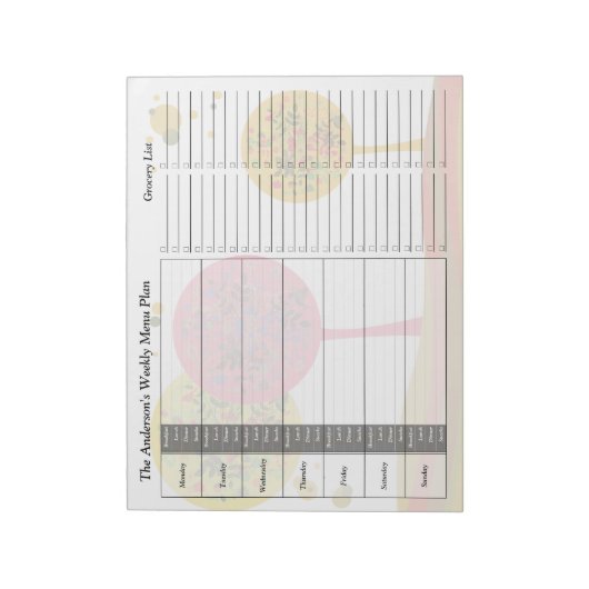 Trees Weekly Personalisiert Menu Plan Notepad Notizblock (Rotiert)