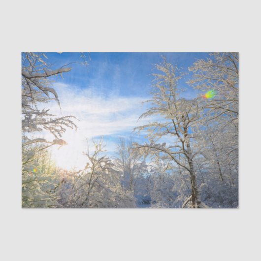Trees Winter Snow Covered Blue Sky Wolken Landscha Seidenpapier (Vorderseite)